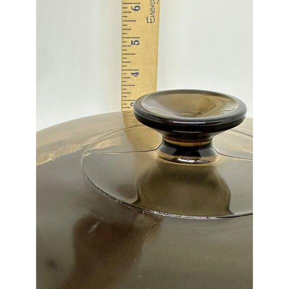 VTG CorningWare Visions Amber Brown Glass Skillet w/ Lid Teflon Coated 3.75"x11" - Picture 9 of 10